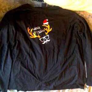 Black Christmas Long Sleeve Santa Reindeer Sunglasses, Men’s Large, Pajamas